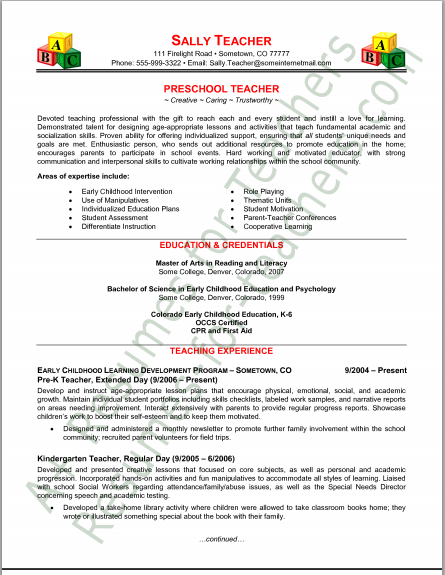 Preschool teacher resume and cover letter